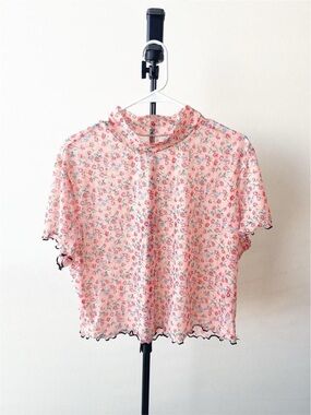 Mesh Pink Floral Short Sleeve Top Size M/L